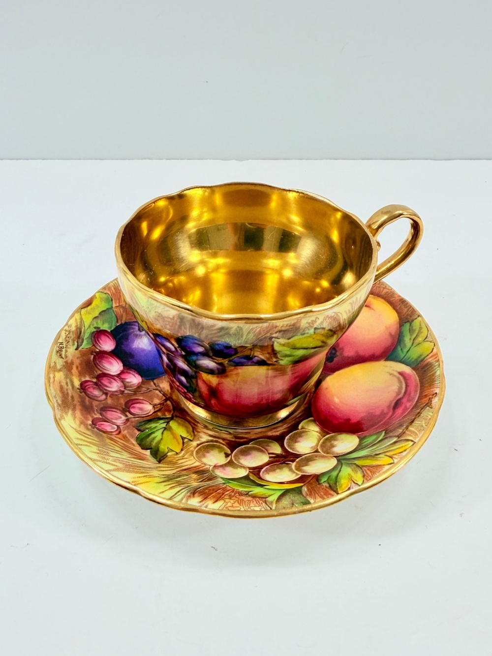 Vintage Aynsley Orchard Gold Teacup Cup and Saucer Signed N. Brunt, Bone China